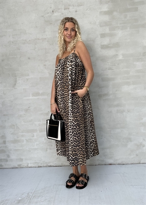 Printed Cotton midi strap kjole Leopard F9354 Ganni 